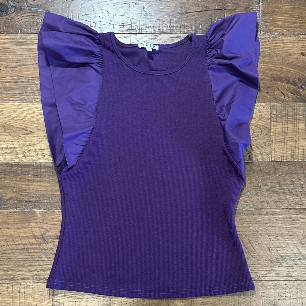 TCEC Deep Purple Ruffle Sleeve Blouse